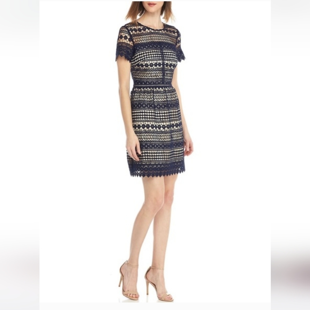 Vince Camuto Navy Lace Short Sleeve Dress